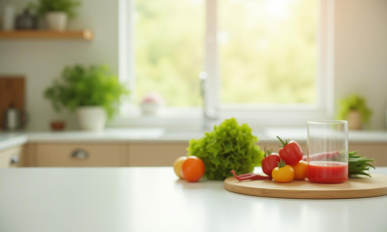 Healthy ingredients and clean kitchen workspace