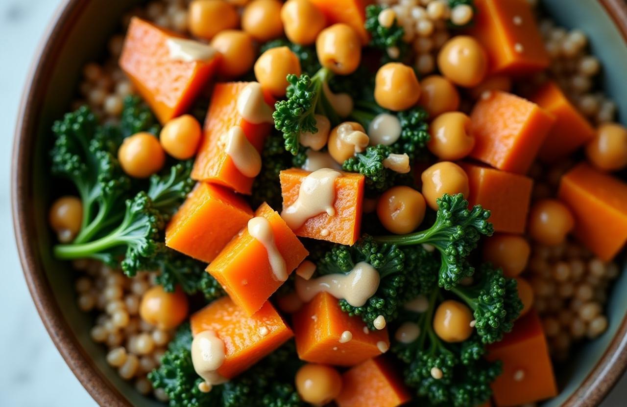 Seasonal harvest grain bowl with grilled protein