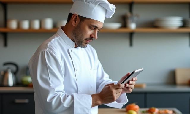 Professional chef reviewing a checklist in a bright kitchen